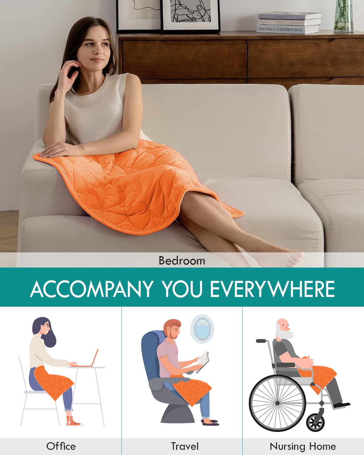 Kaisa Weighted Lap Blanket 7 lbs 41" x 53", Cozy Luxury Crystal Velvet Small Weighted Blanket for Adults, Portable Travel Weighted Blanket for Relaxation, All-Season Blanket, Machine Washable, Green: Orange 23"x29" 5 Pound