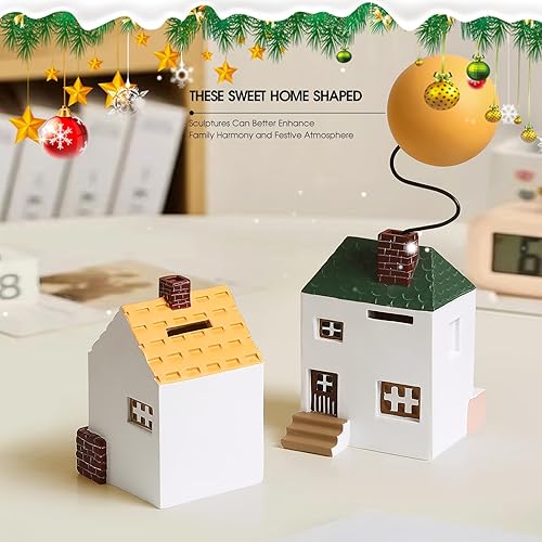 Miniatura 6 de Alcancía para adultos y niños, caja de ahorro de dinero en forma de casa, escultura de cerámica, Alcancias de Dinero para Niños, estatua de resina,