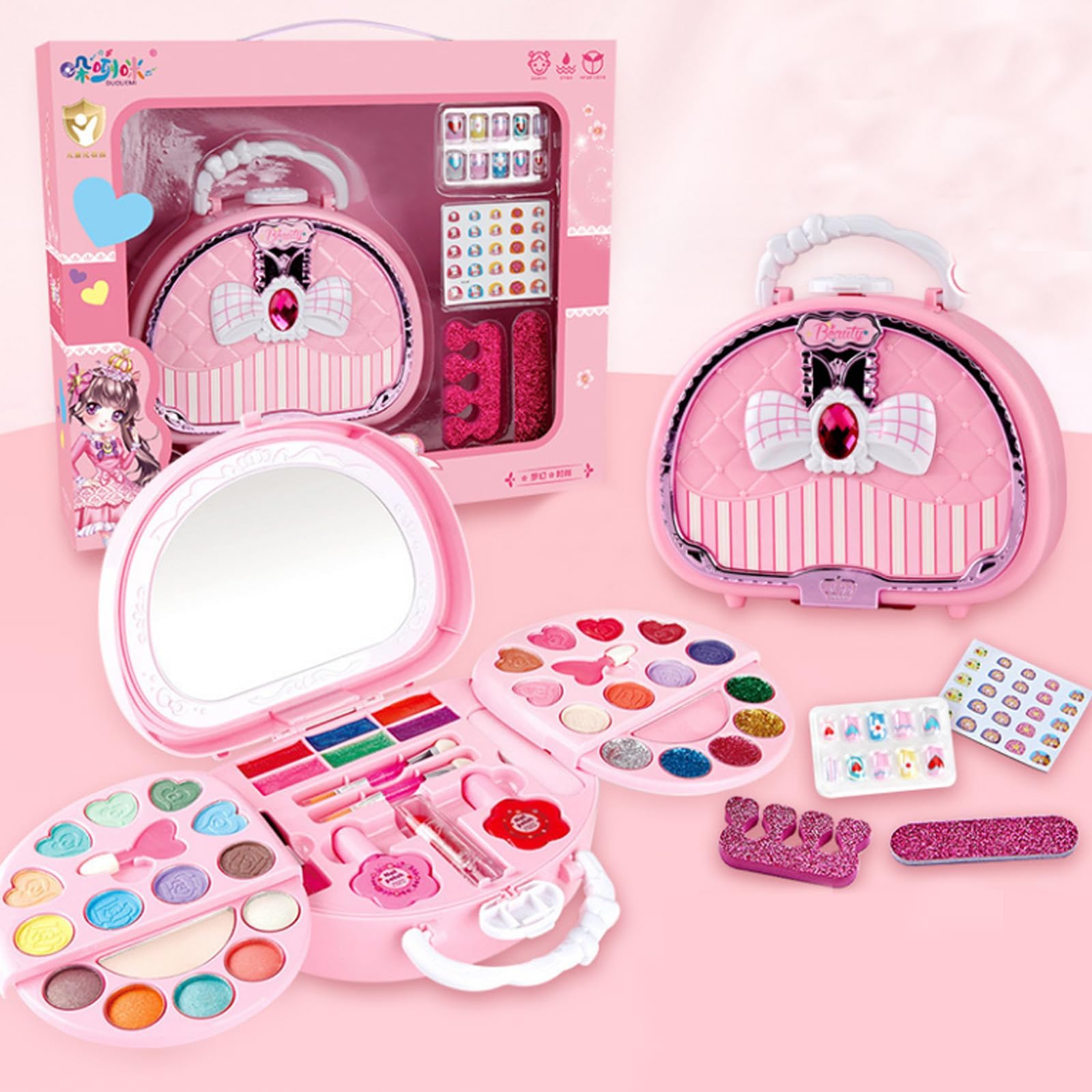 Beauenty 58PCS Kids Makeup Kit, Real Kids Makeup Set Washable Makeup