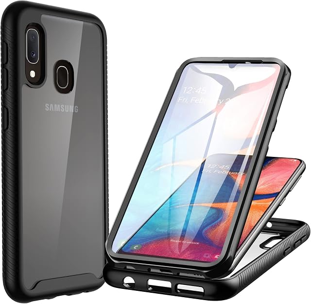 CENHUFO for Samsung Galaxy A20E Case, with Built-in Screen Protector Military Grade Shockproof Clear Cover 360° Full Body Protective Rugged Bumper Phone Case for Samsung Galaxy A20E 5.8 inch -Black