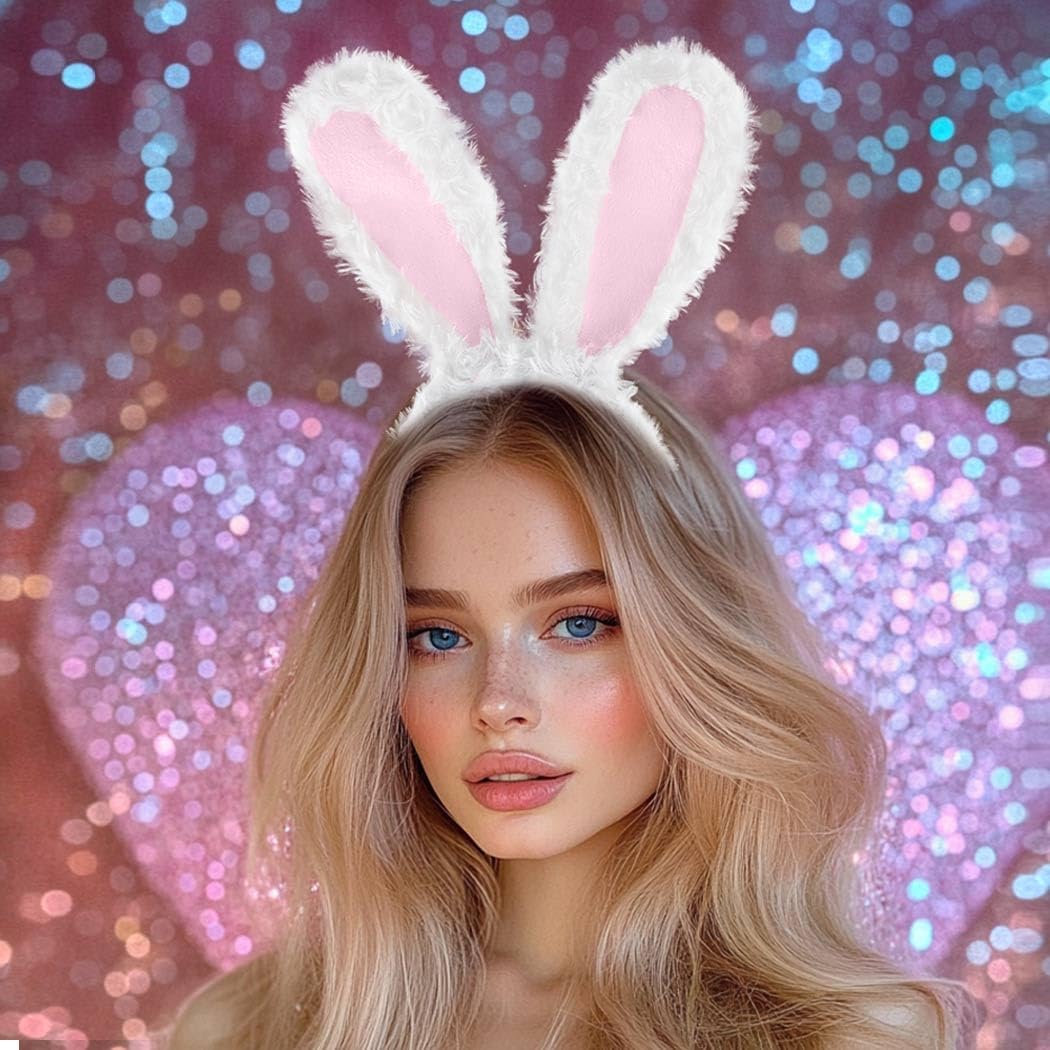 Bunny Ears Headband White Furry Rabbit Ear Hairband Plush Bunny Costume for Women image 5