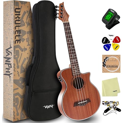 Electric Ukelele Concert Ukulele Acoustic Electric Uke with Equalizer 23 inch ukulele for adults Beginner with Starter Ukele Kit Include Ukulele Case Tuner Strap String Picks Clean Cloth