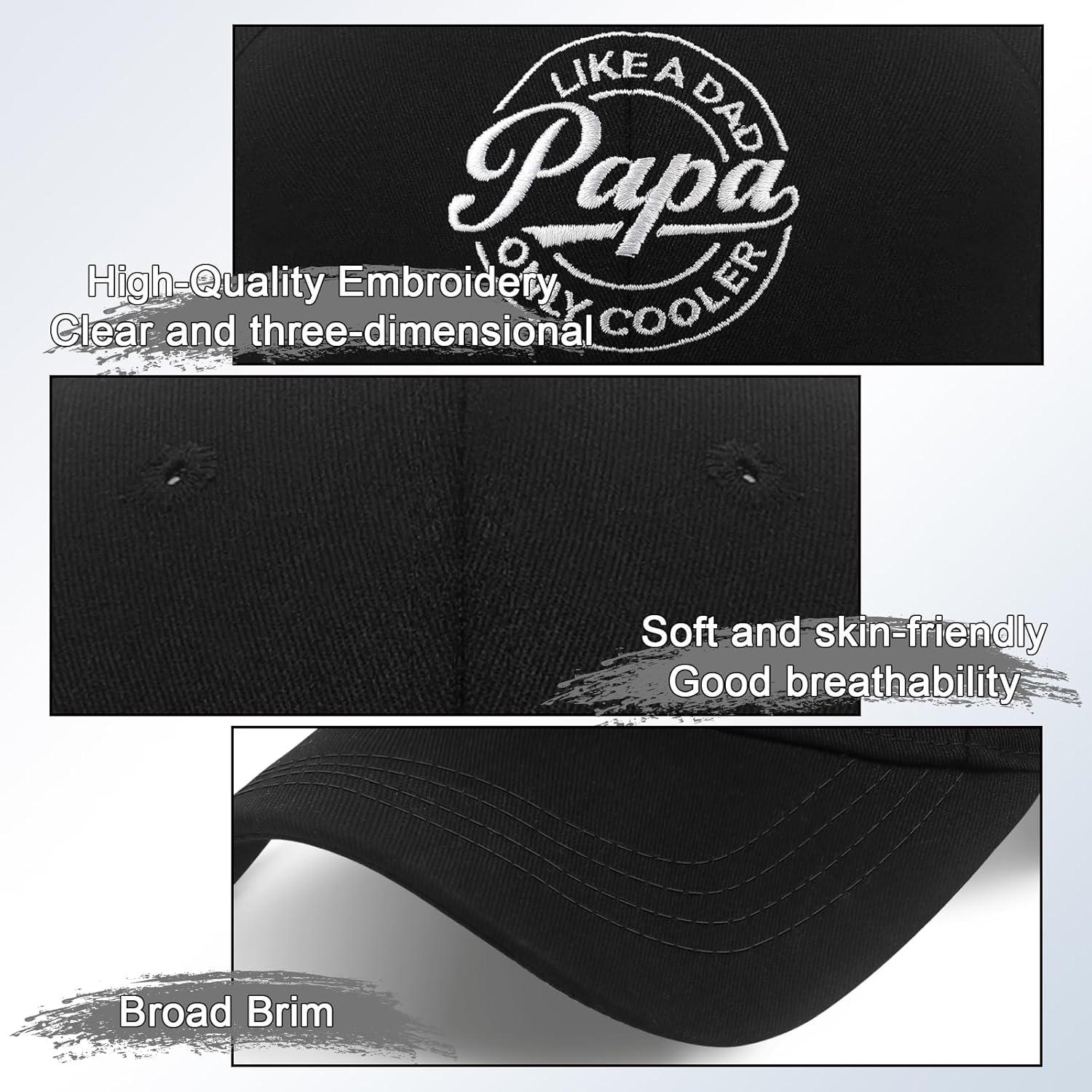 Papa Gifts, Papa Hats for Men Christmas Embroidered Letters Adjustable Baseball Cap Black - Image 3
