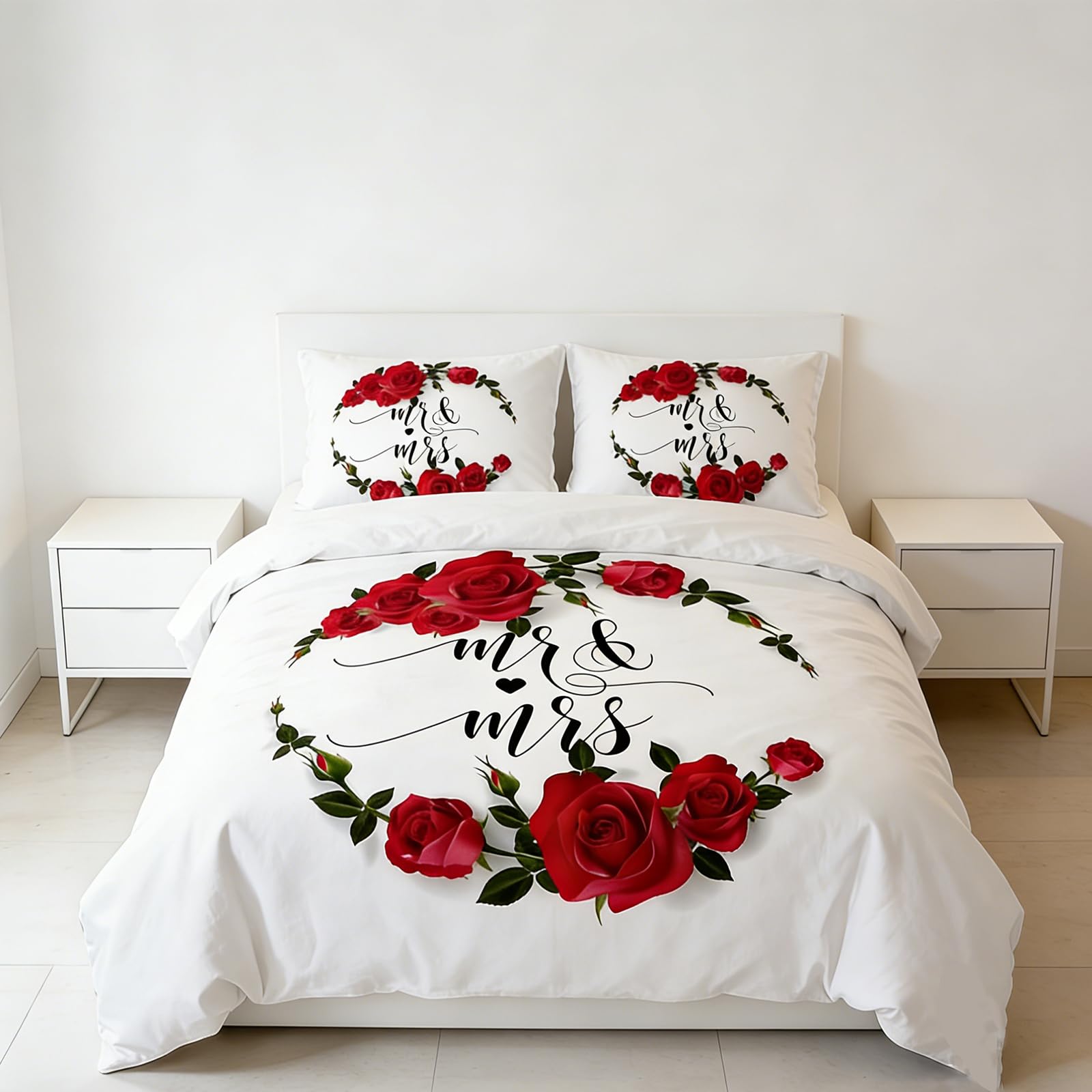 Rouge Motif Fleurs Housse de Couette Set, Créatif Linge de Lit 3 Pcs, Coeur Pétale de Rose, Hommes Femmes 3D Amour Literie (B, 220 x 240 cm)