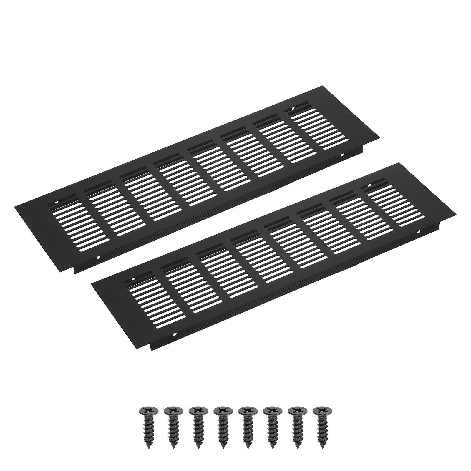 PATIKIL 14 x 4 Inch(350mm x 100mm) Rectangle Ventilation Grille, 2PCS Aluminum Air Vent Cover Louvered Ventilation Cover with Mounting Screws for Cabinet Closet Door Wardrobe, Black