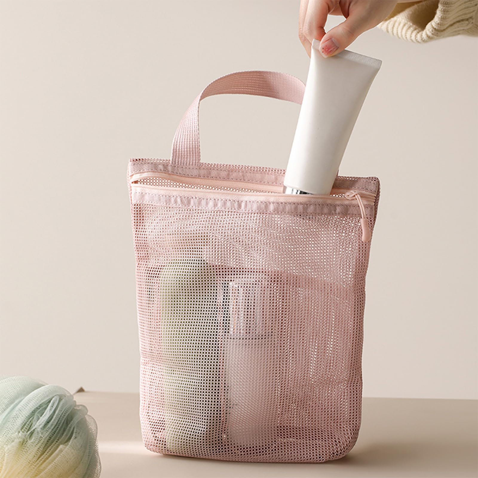 Wash Bag in Rete, Borsa da Doccia in Rete, Portatile Organizer in Retes, Asciugatura Rapida Borsas da Trasporto per Articoli da Toilette con Tre Scomparti per Palestra Viaggi Campeggio Nuoto
