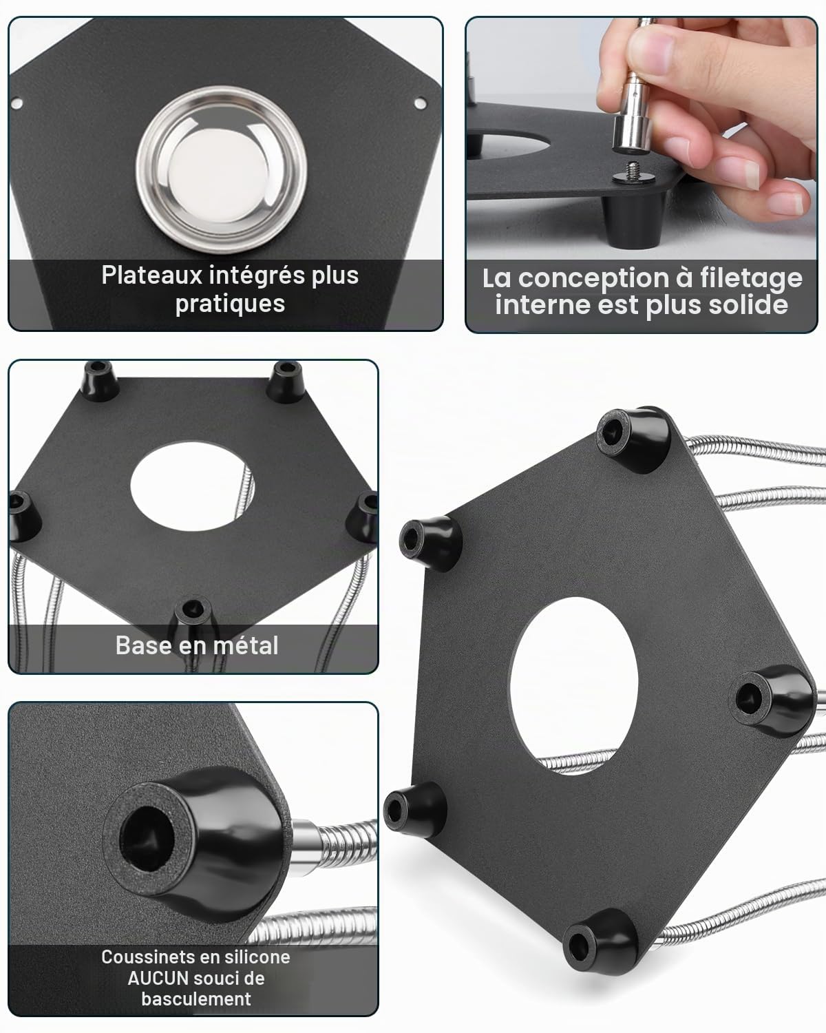 Lytool Troisième-Main-Soudure-Aider Les Mains Station de Soudage avec Lampe Loupe 3X LED à Intensité Variable Main d'Aide à Souder Flexible avec 4 Bras de Support pour les Réparations-de-Soudure
