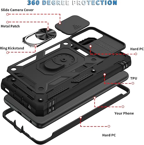 Miniatura 4 de Jeylly Funda para Galaxy A52A52 5G, con protector de pantalla de vidrio templado, protección deslizante para lente de cámara y soporte de anillo