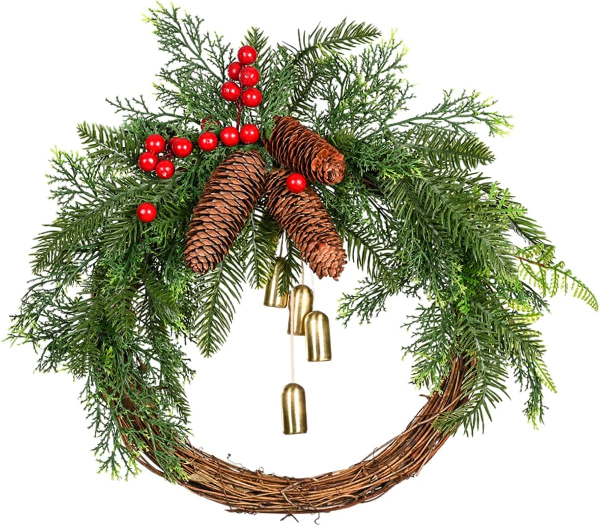 Lifelike Berries Bell Wreath Realistic Xmas Decorative Garland for Door Wall Decor for Holiday Cheer and Easy Care Rich Colors and Craftsmanship