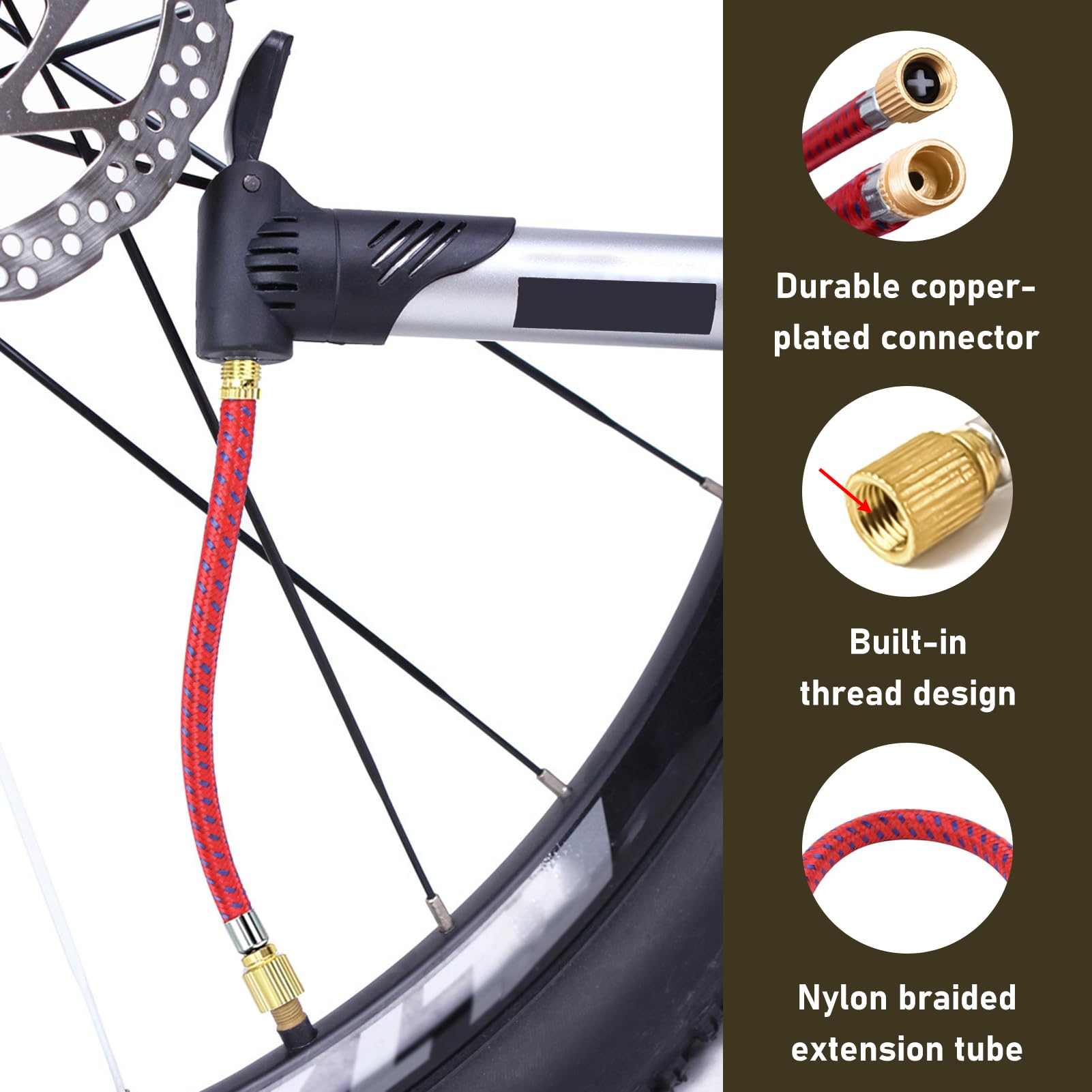 8 sztuk końcówek pompy rowerowej, zestaw adapterów do wentyli rowerowych z przedłużką wentylową 16 cm, adaptery Presta Schrader Dunlop, igła do napełniania balonów, do materacy pneumatycznych