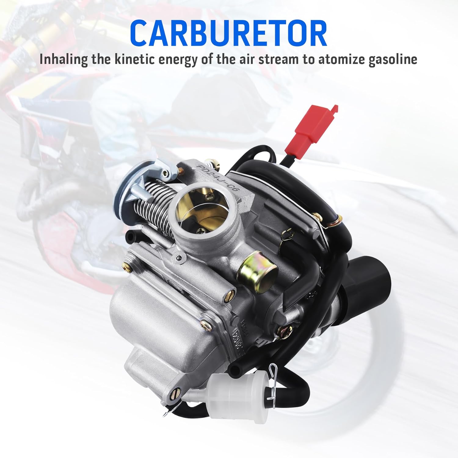 Close-up of the engine's carburetor