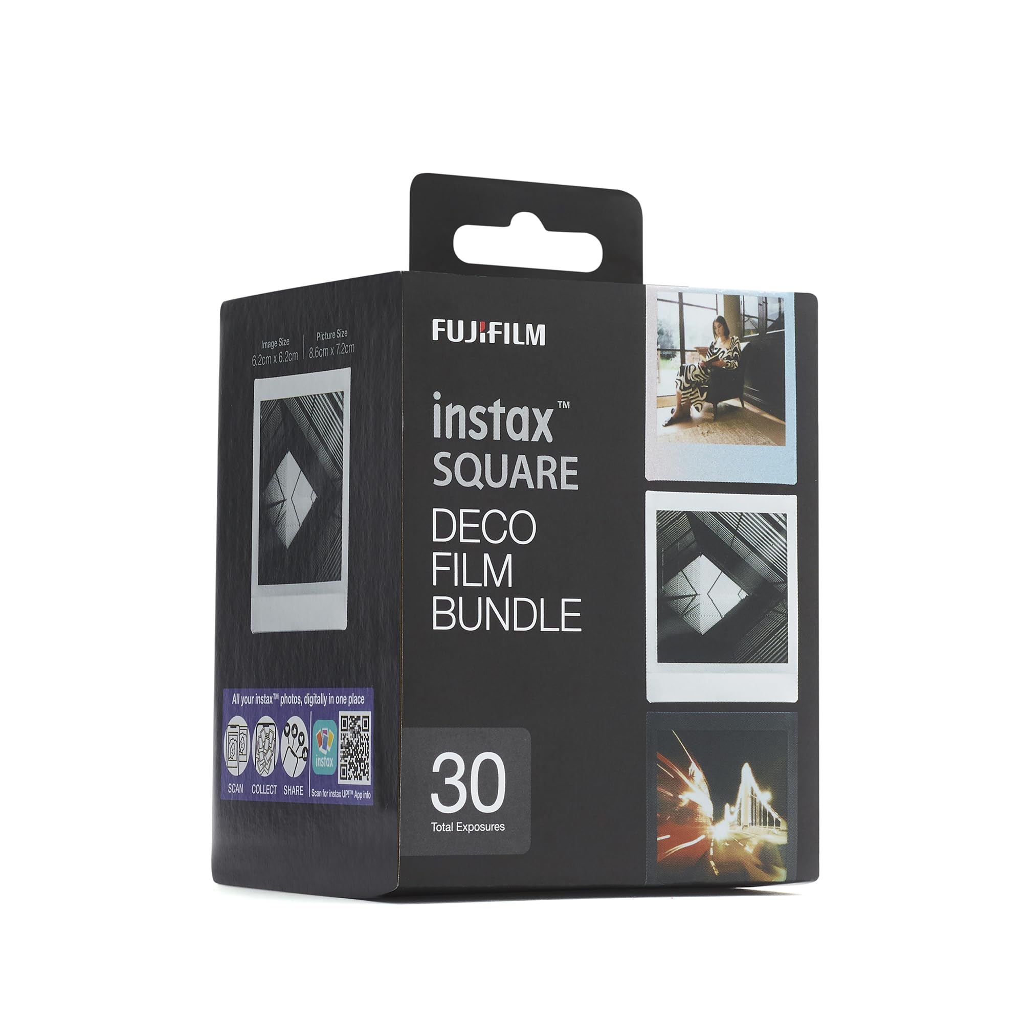 instax SQUARE DECO film bundle pellicole, 30 scatti, 3 pacchi da 10 scatti, motivo bordo Black, Sunset e pelicole Monchrome