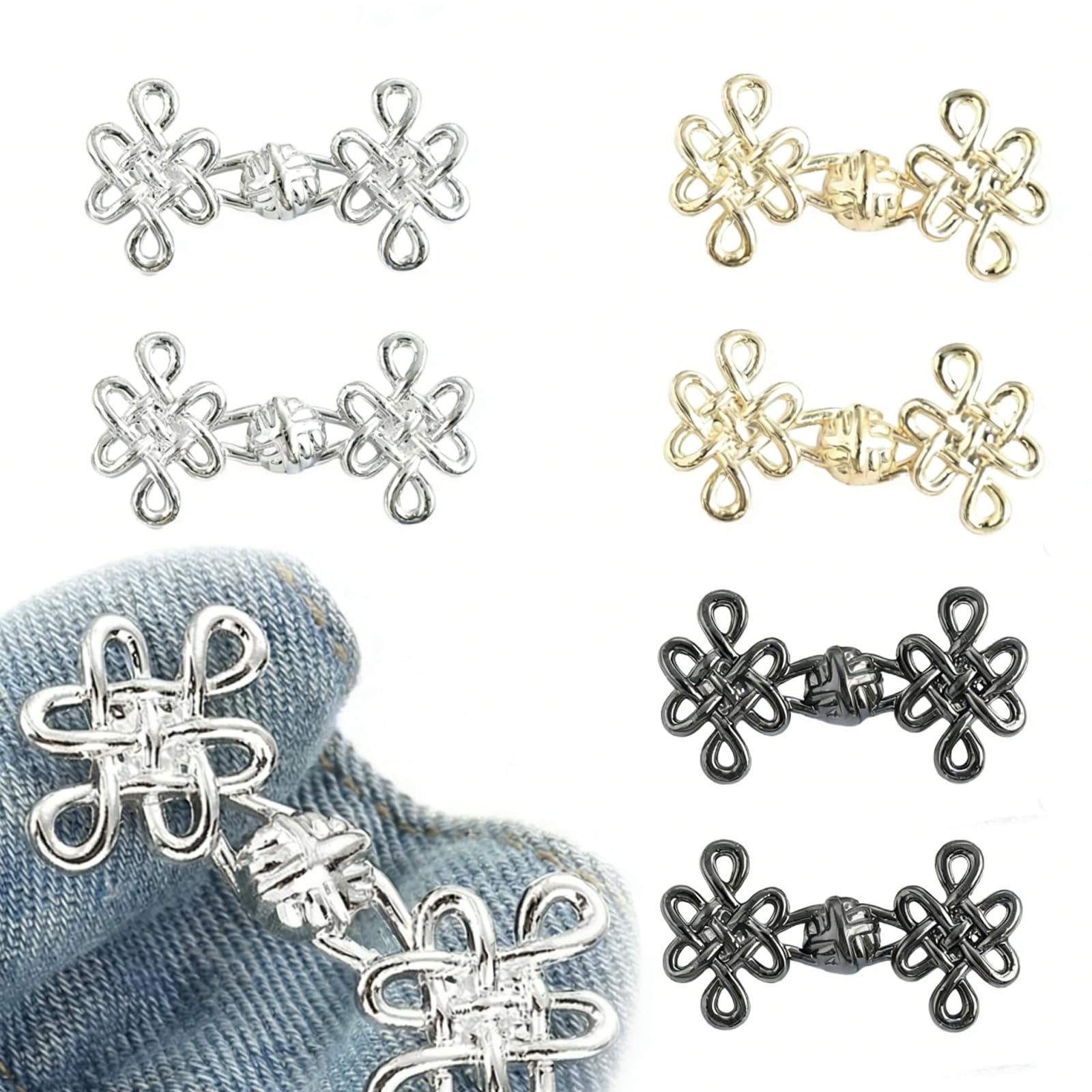 Grey 6 Pairs Adjustable Heart Waist Tightener Clips - No-Sew Waist Cincher Clips, Clothing Accessories For Loose Jeans, Skirts, Sleeves, Sweaters
