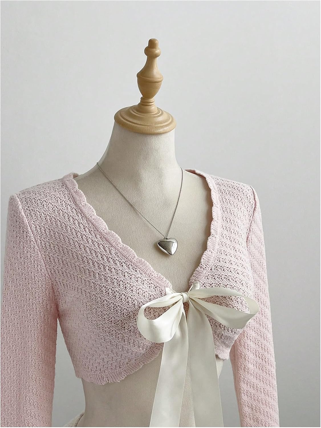 SHENHE Women's Tie Front Bow Bolero Shrug V Neck Lightweight Knit Cropped Cardigan Shrug