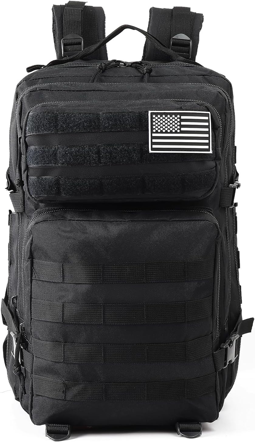 J.SH 45L Large Military Tactical Backpack for Men, Army Assault Pack Bag with MOLLE System, 3-Day Bug Out Bag for Outdoor Hiking, Gym, Tactical Missions, Rugged Survival & Outdoor Rescue - Black