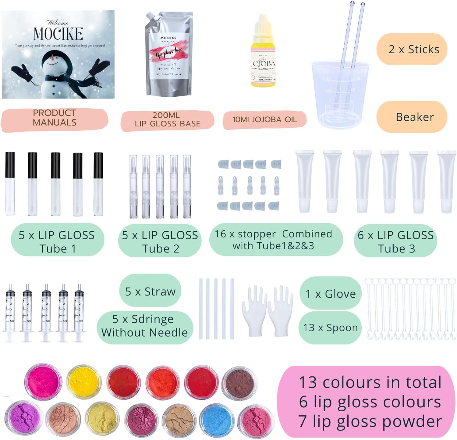 MOCIKE DIY Lip Gloss Making kit for Girl Gifts - 74 PCS DIY Lip Gloss kit Make Your Own Lip Gloss