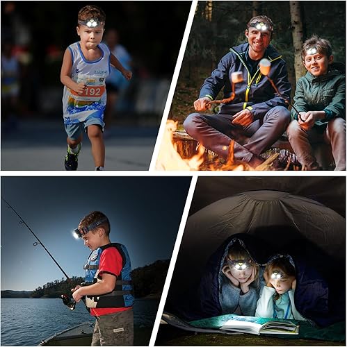 Miniatura 7 de Lsnisni Paquete de 2 faros delanteros para niños, lámpara de cabeza LED con 4 modos, IPX5 impermeable para la frente, linterna de cabeza para