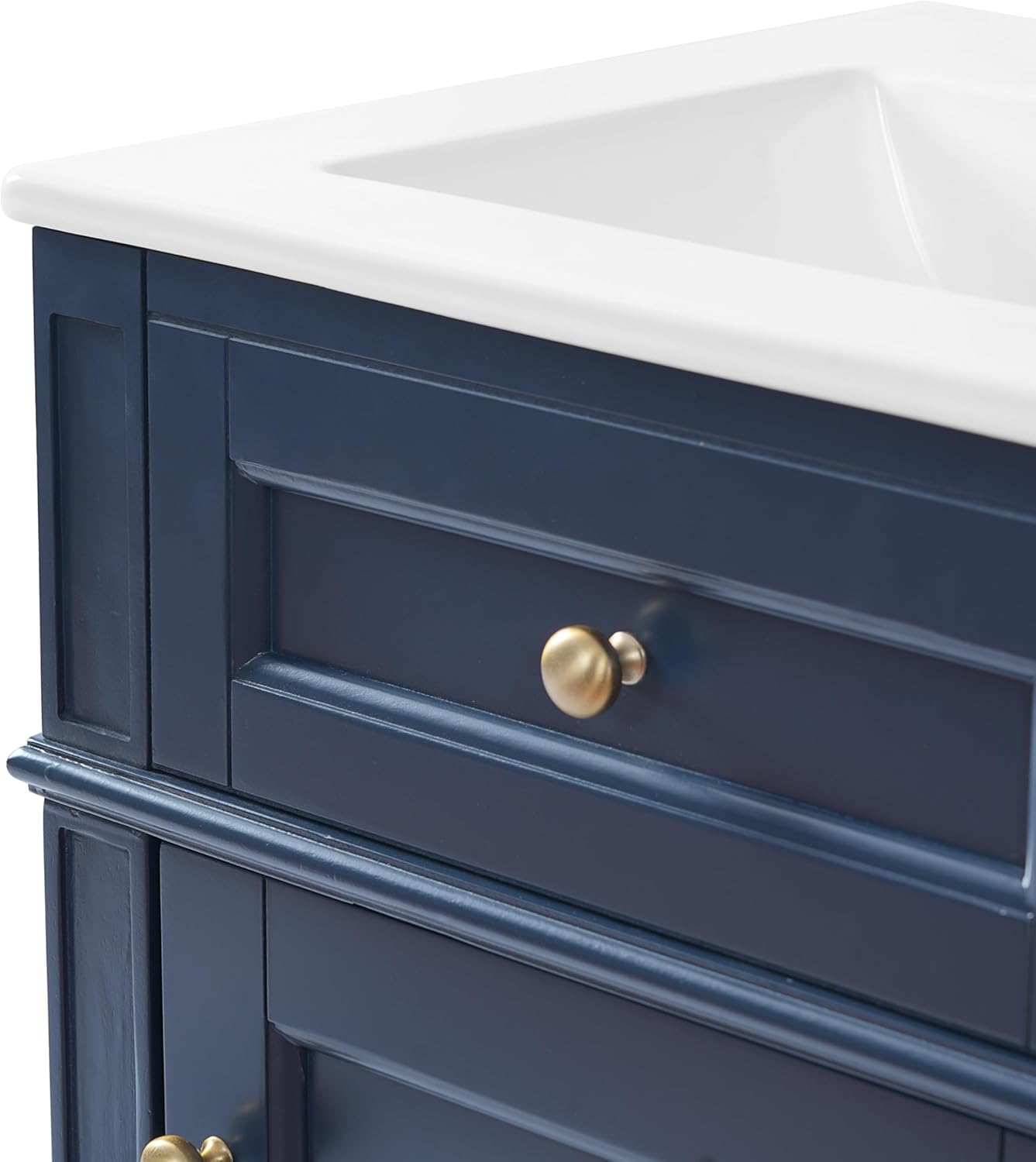 18 Inch Bathroom Vanity with Ceramic Top(Anti-Spill Design),Freestanding Small Bathroom Vanity with Sink,Soft Closing Door & Adjustable Shelf,Solid Wood Feet(Adjustable Pad),Dark Blue,French Style