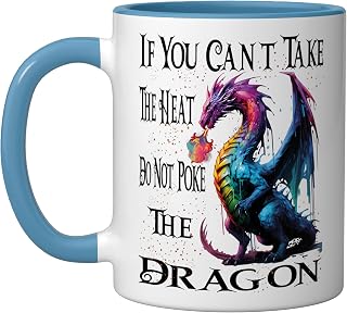 Flying Mythical Creature Cool Dragon Flame-Spewing Dragon Ceramic Mug, Blue/White