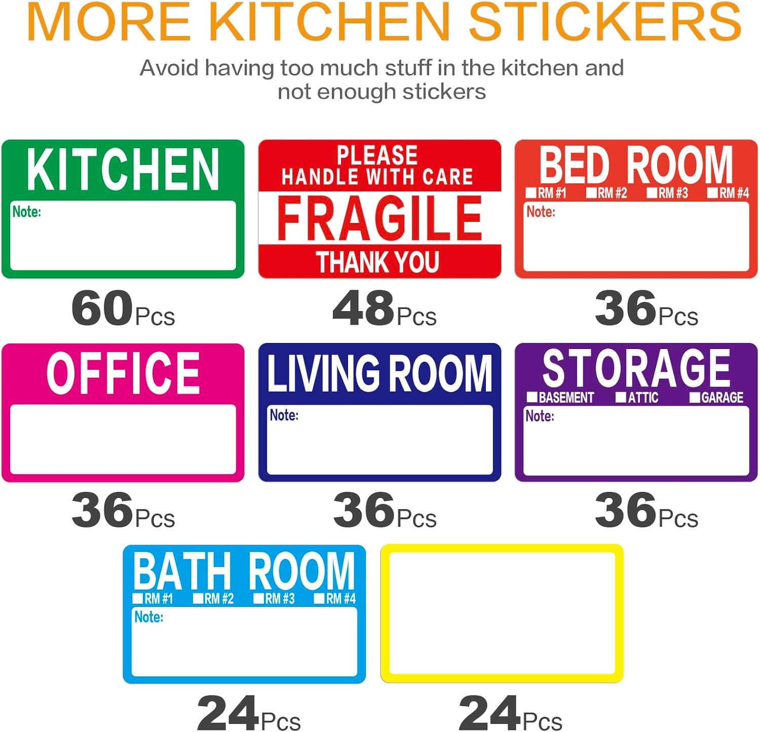 300 Count 3.5 x 2 Large Home Moving Packing Box Labels for 3-4 Bedroom House with Writable Notes Areas, 7 Color Coded Moving Labels for Boxes + Fragile Moving Stickers - Image 4