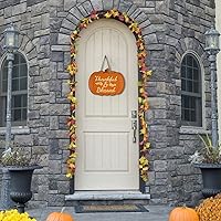 Vista 2 de TURNMEON Coronas de calabaza iluminadas de Acción de Gracias para decoración de puerta delantera, temporizador, funciona con pilas, letrero