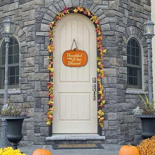 Vista 2 de TURNMEON Coronas de calabaza iluminadas de Acción de Gracias para decoración de puerta delantera, temporizador, funciona con pilas, letrero