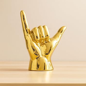 Ceramic Modern Decorative Hand Accent for Table Top & Shelf Coffee Table Decor for Living Room, Modern Home Decor, Indoor/Outdoor Chic Stylish Tabletop Accent Piece 7, Gold