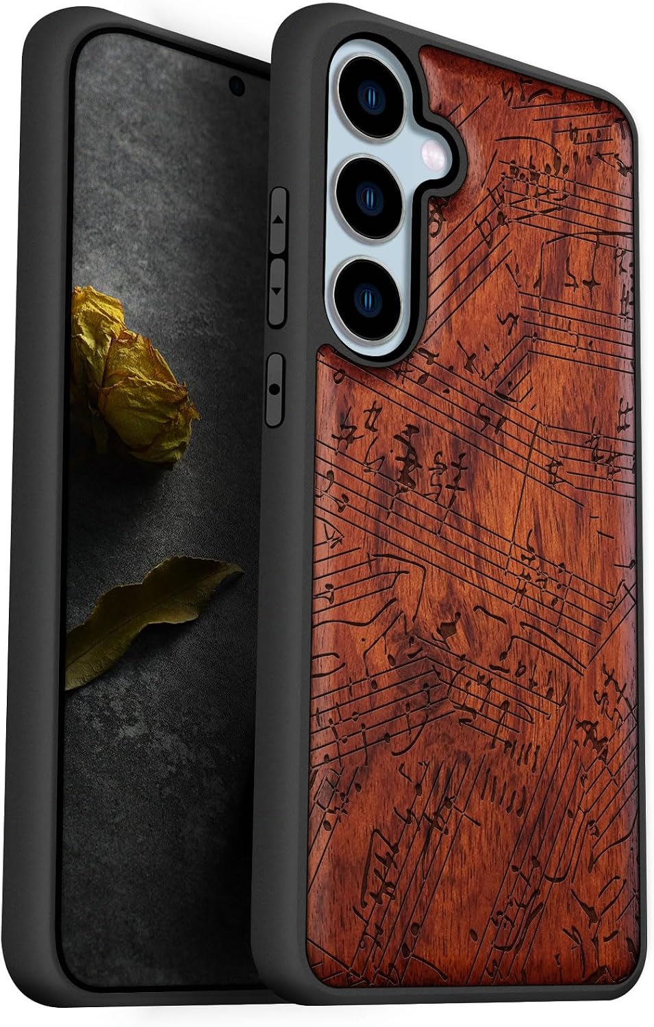 Carveit Wood Case for Galaxy S24 FE Case [Natural Wood & Black Soft TPU] Shockproof Protective Cover Unique Wooden Design Compatible with S24 FE (Minimalist Flight-Blackwood)