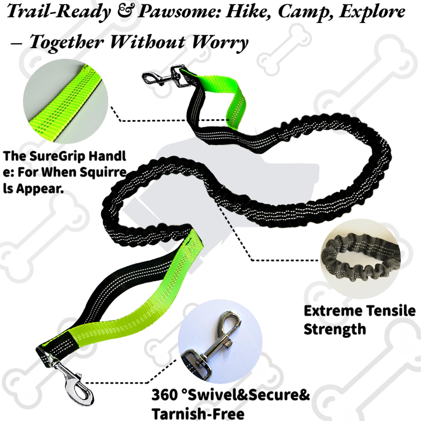 W-UNERVERE Hands Free Dog Leash for Running with Adjustable Waist Belt, Shock Absorbing Bungee & Reflective Stitching for Large Medium Small Dogs on Walks, Jogging, Hiking Training - image 2