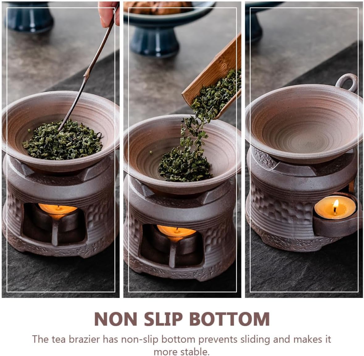 Uonlytech Ceramic Tea Warmer Brown Candle Holder Base Non-Slip Lightweight Portable Tea Stove for Brewing