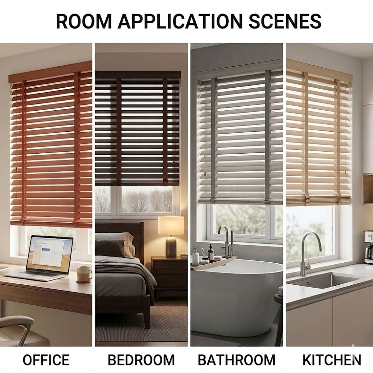 Bli veneciano de madera opaca inalámbrica – Cubiertas para ventanas interiores Slish para dormitorio, baño y oficina – Tamaños ajustables 34 pulgadas de ancho x 36 pulgadas de alto y 35 a 72 pulgadas