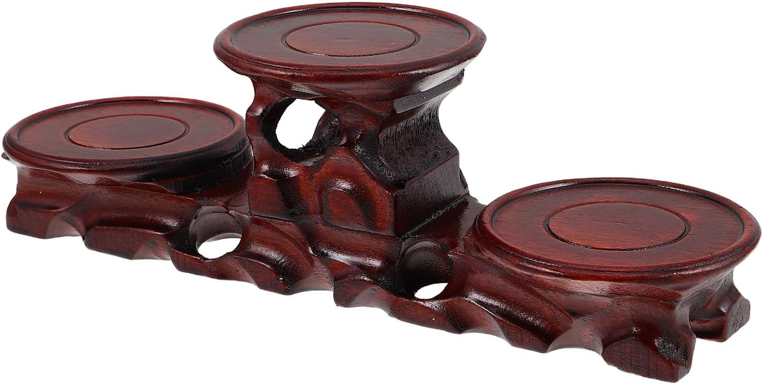 OSALADI Solid Wood round Pedestal Stand Trio Set High and Low Bases, Wooden Display Riser for Tea Accessories, Bonsai, and Small Collectibles, Natural Wood Base for Home Décor