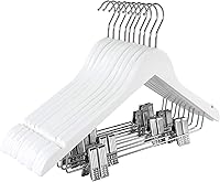 Vista 1 de TOPIA HANGER Perchas de madera para trajes con clips de metal ajustables (paquete de 10), perchas de madera lisa maciza, gancho giratorio de 360