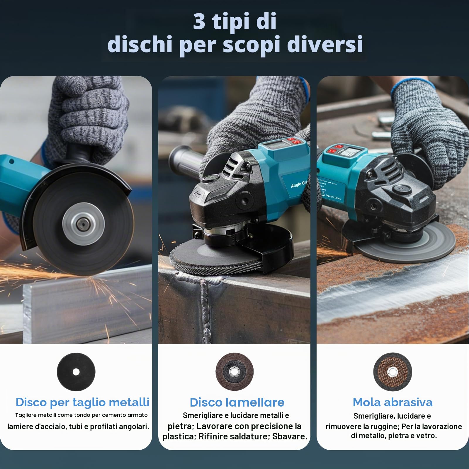 Smerigliatrice angolare a batteria Trsaow con 2 batterie da 4000 mAh, motore brushless da 800 W, 3 velocità e display LCD, 3 dischi abrasivi per metallo, pietra