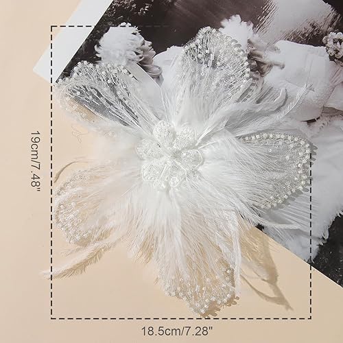 Miniatura 4 de Adornos con apliques de plumas blancas para vestido, ropa, sombreros para coser en cuentas de lentejuelas y diamantes de imitación para ropa, tela