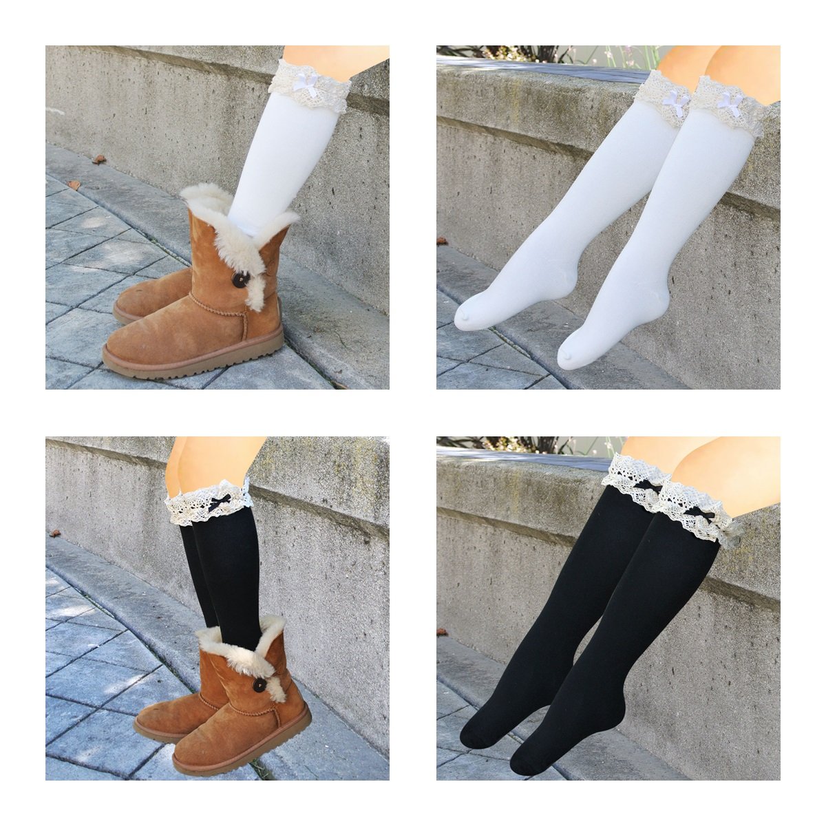 Wrapables Mädchen Socken mit Spitze, Rüschen und Schleife, 5 Stück