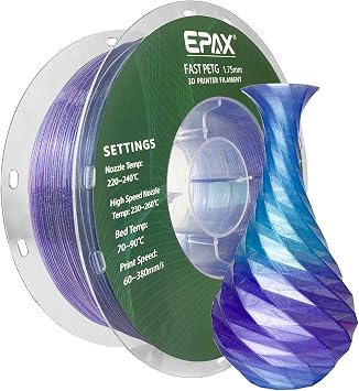 EPAX 1.75mm Fast PETG 3D Printer Filament, High Speed 3D Printing Filament, Dimensional Accuracy +/- 0.03 mm, 1KG Spool Crystal Sugarplum