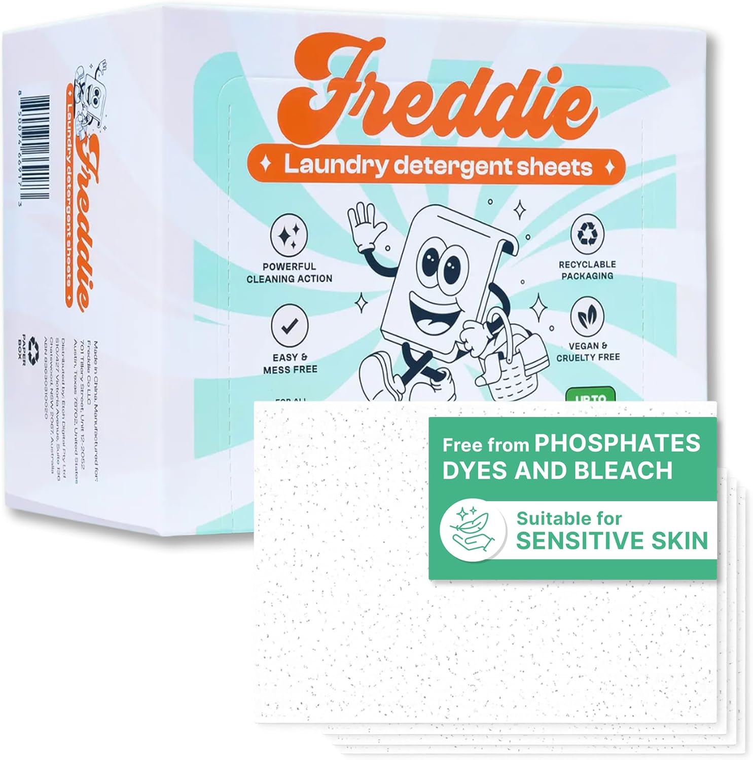 Freddie Laundry Detergent Sheets - Recyclable Packaging - No Mess Strips (Value Box (180 Loads), Frosty Mountain)