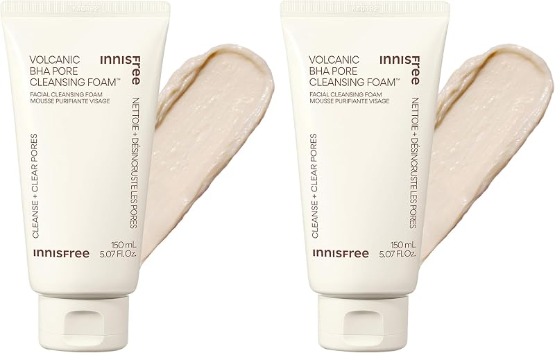 innisfree Volcanic BHA Pore Cleansing Foam with Salicylic Acid | Korean Face Wash with Hyaluronic Acid and Niacinamide | Gentle Exfoliating | Oil Control, Deep Clean, Pore Care | Available in 2 Pack