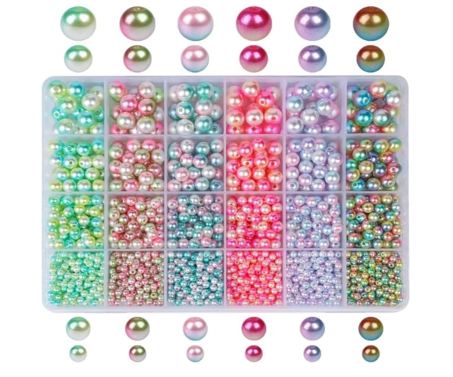 Grab Mantra Mermaid Multicolored Pearl Beads Set - 4mm, 6mm, 8mm, 10mm Loose Spacer Beads for DIY Jewelry, Crafts, Bracelets & Earrings Making - Smooth Rainbow Faux ABS Pearls (500+ Pcs)