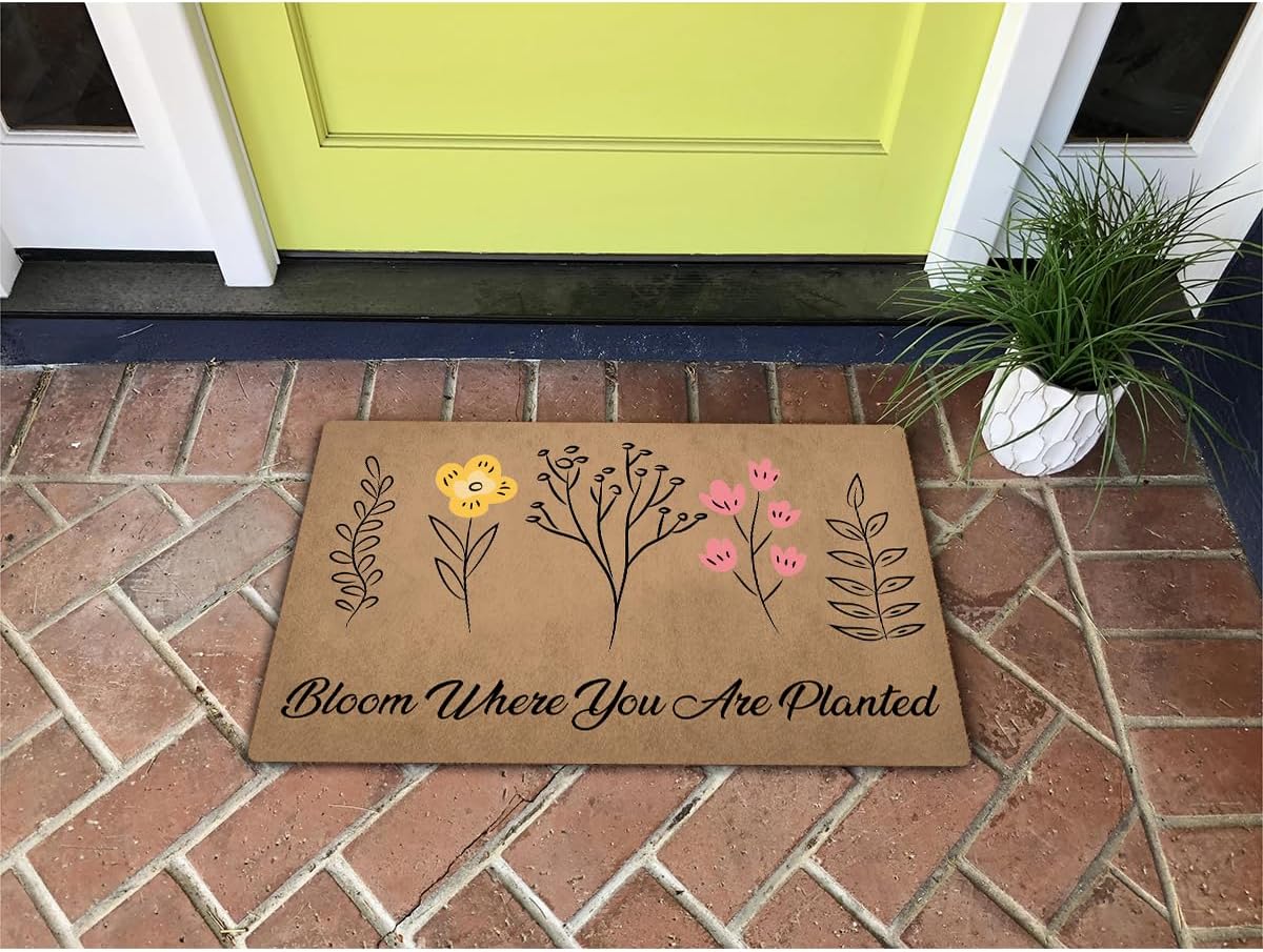 Funny Welcome Doormat (23.7 in X 15.6 in) Outside Entrance Way Front Door/Porch/Patio Decor House Warming Gift Personalized Matt (Bloom Where You are Planted Wild Flowers Plants)