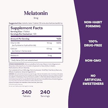 Natrol Melatonin 3 mg Tablets, Nighttime Sleep Aids for Adults, 240 Tablets
