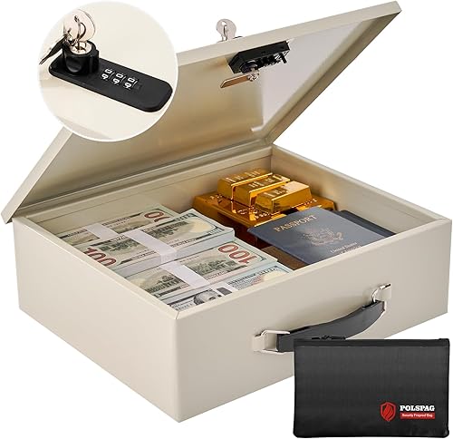 Miniatura 10 de Caja de documentos ignífuga con cerradura de llave y bolsa de dinero ignífuga, caja de almacenamiento segura para objetos de valor, cofre de Negro