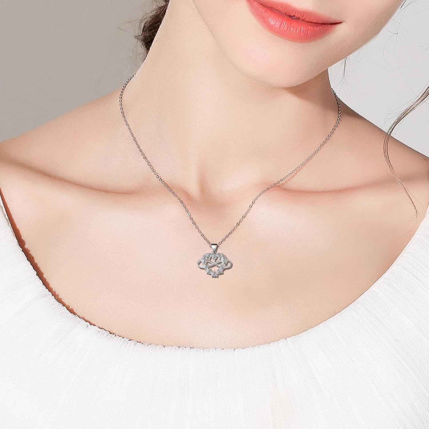 Infinity Heart Necklace for Women S925 Sterling Silver Cubic Zirconia Love Heart Pendant Infinity Necklace Heart Necklace Birthday Anniversary Graduate Romantic Gifts for Women Girlfriend - Image 6