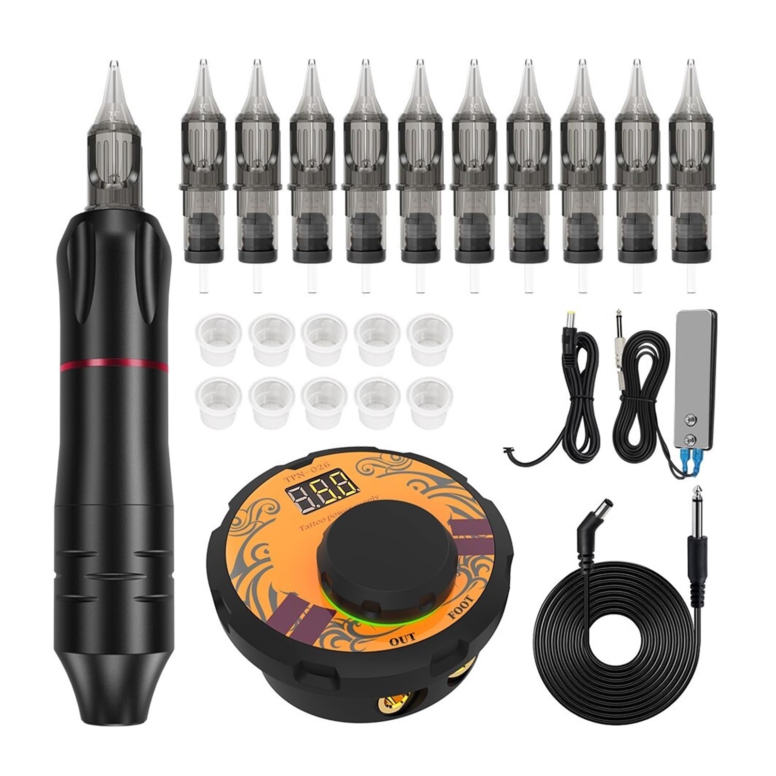 Kit di tatuaggi Kit Macchina For Tatuaggi Penna Rotativa For Alimentatore For Tatuaggi Con Aghi For Cartuccia Macchina For Trucco Permanente For Liner Shader Body Art Per principianti(Color:Black kit)