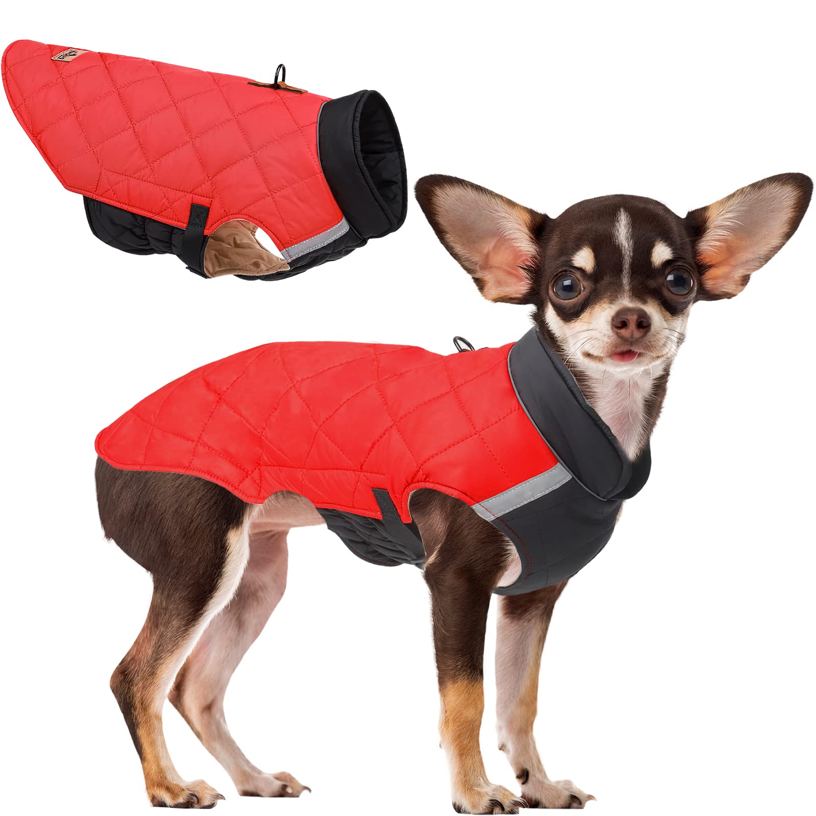 ABRRLO Dog Coats for Small Medium Large Dogs Winter Waterproof Dog Jacket with Harness Reflective Adjustable Puppy Cat Warm Pet Clothes M-5XL (Red,L)