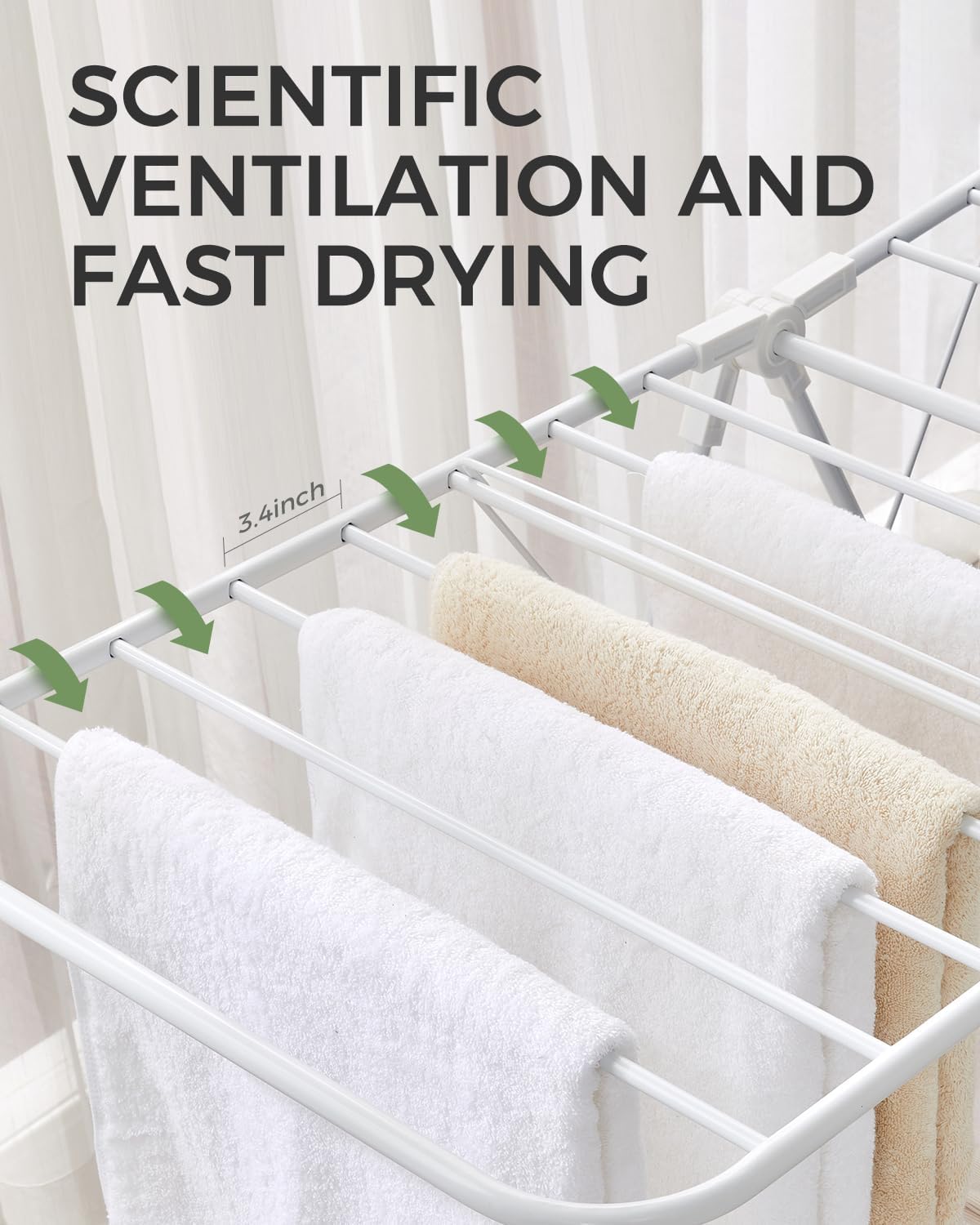 Clothes Drying Rack, Foldable Laundry Drying Racks with Shoe Rack, Free-Standing Large Standing Airer, with Height-Adjustable Wings, Indoor Outdoor Use, White