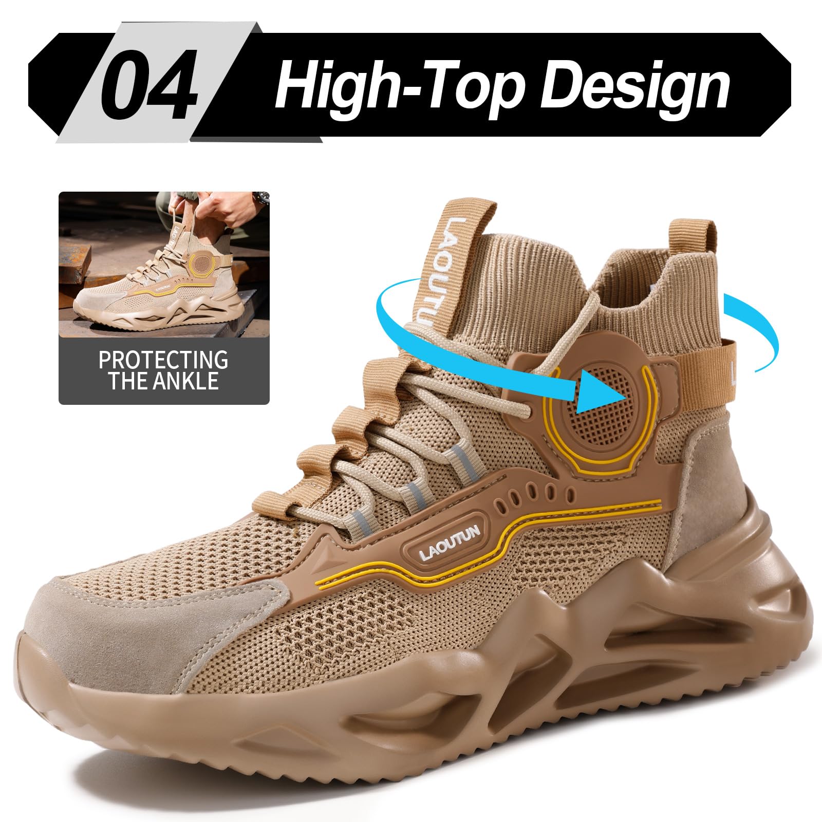 LAoutun Zapatillas de seguridad cómodas con puntera de acero, zapatos de seguridad para hombre, botas de trabajo ligeras para hombre, zapatos de trabajo de protección industrial, color negro oscuro