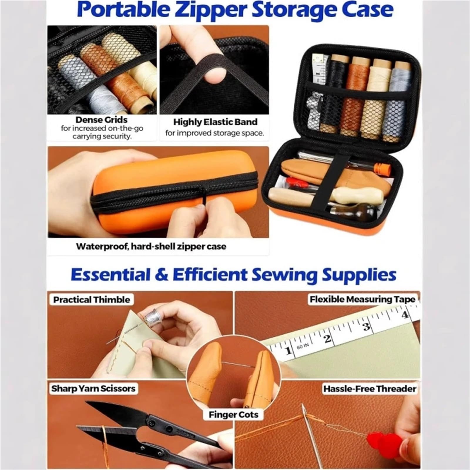 Kit De Lezna Para Coser Kit De Costura Cuero | Con punzón de coser, agujas, hilo encerado, kit de reparación de tapicería, herramientas de costura
