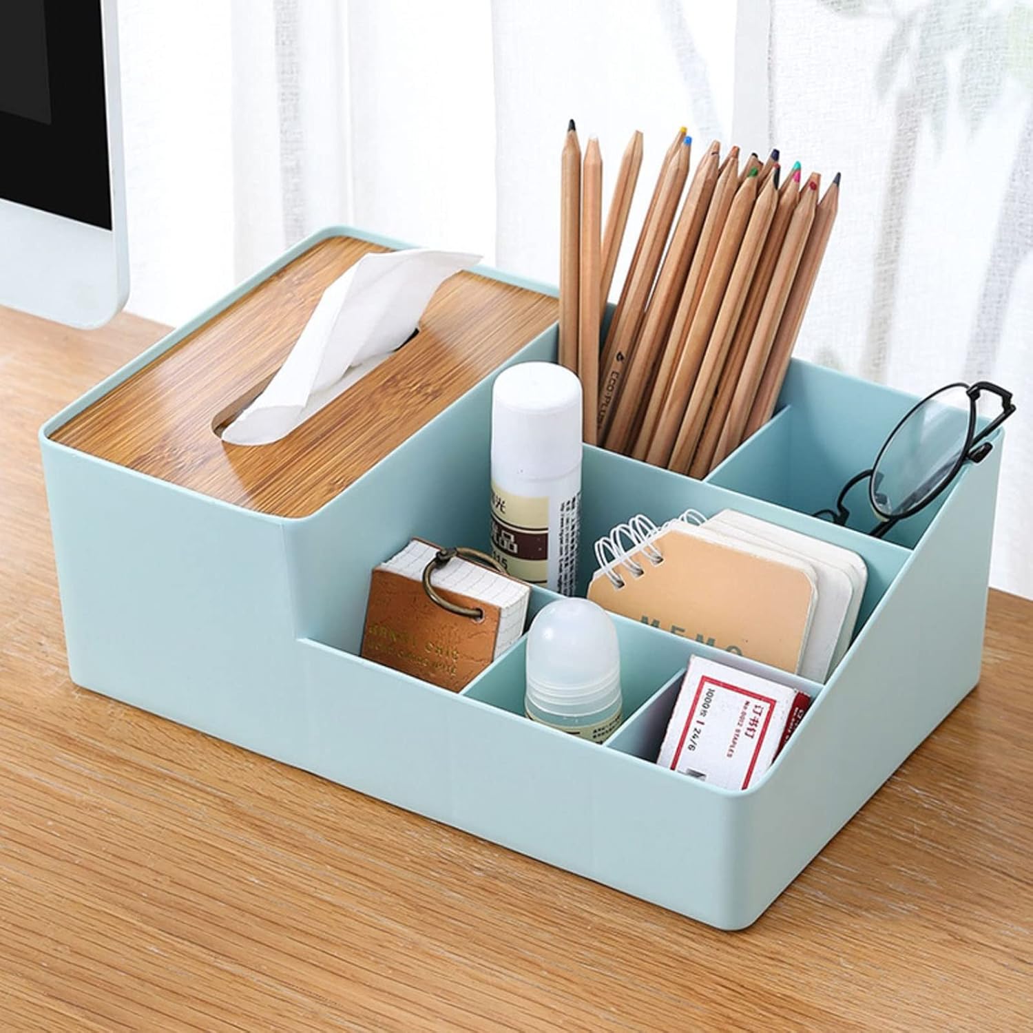 Tissue Box Holder PP Rectangular Tissue Box Cover/multi-functional Remote Control Bracket, with Three Compartments, Suitable for Storing Pens/mobile Phones/stationery, Office/home Desk Organizer (whit
